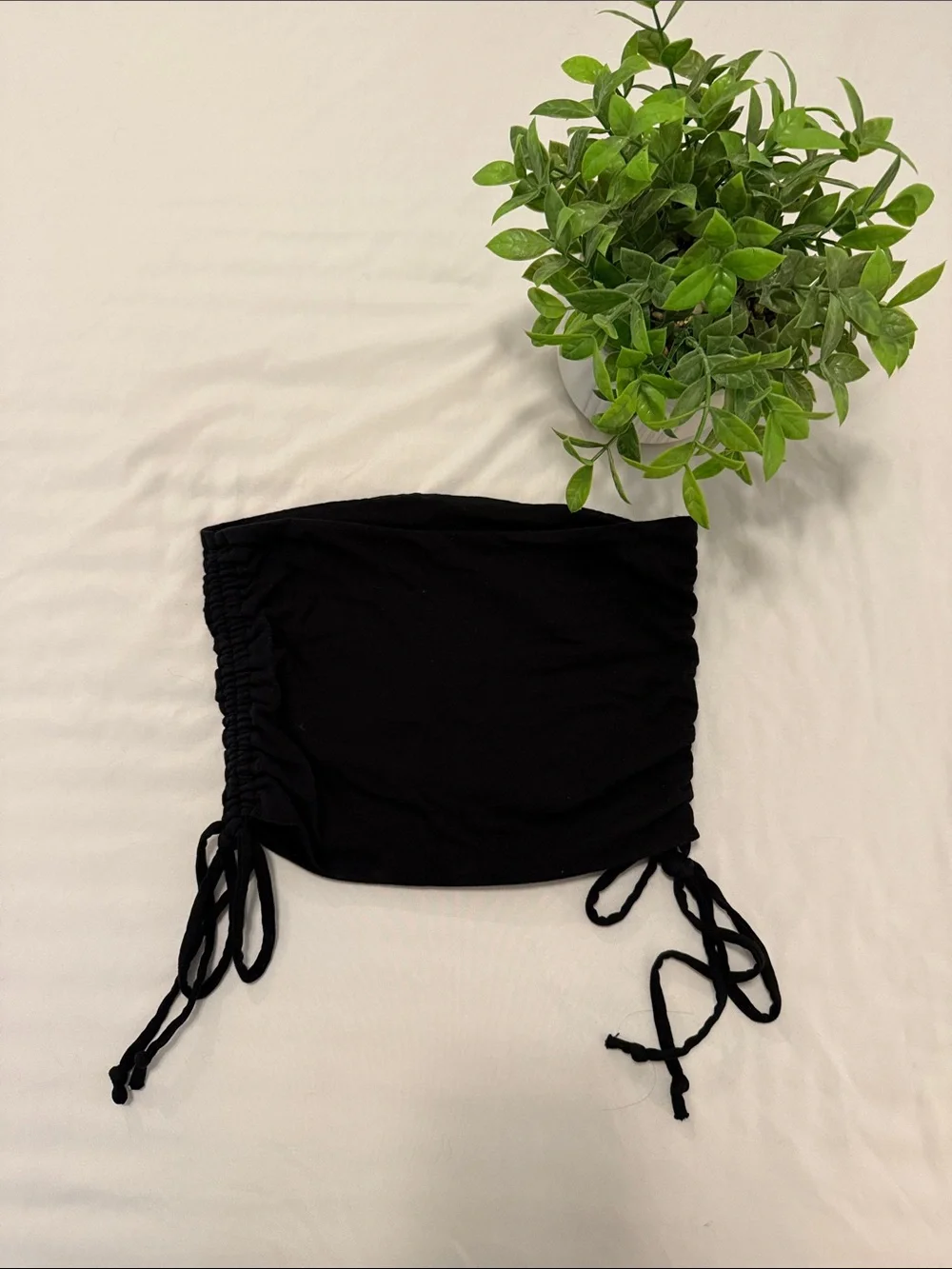 Papaya Black Ruched Drawstring Tube Top